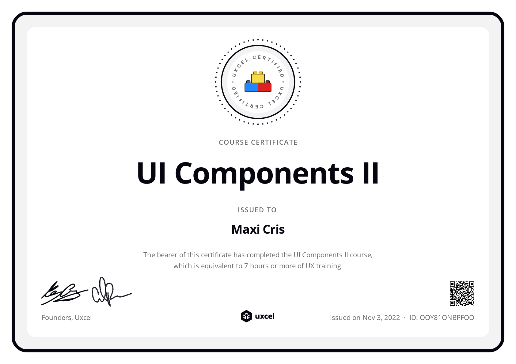 Maxi Cris's certificate